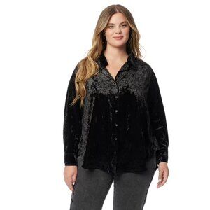 NEW Jessica Simpson Velour Shacket Top Womens XL Black Velvet Boho Witchy II04X
